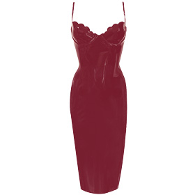Atsuko Kudo Latex Restricted Scallop Cup Pencil Dress in Plum