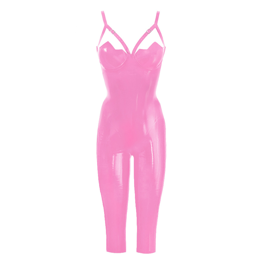 Atsuko Kudo Latex Restricted ZigZag Cup Capri Catsuit in Radical Bubblegum Pink
