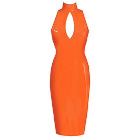 Atsuko Kudo Latex Shoulderless Joy Pencil Dress in supatex orange