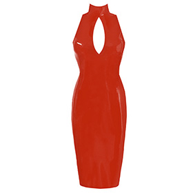 Atsuko Kudo Latex Shoulderless Joy Pencil Dress in supatex red