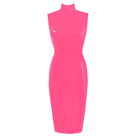 Atsuko Kudo Latex Sleeveless Joy Pencil Dress in Vibrant Bright Pink