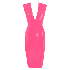 Atsuko Kudo Latex Sleeveless Linde Pencil Dress in Vibrant Bright Pink