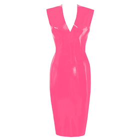 Atsuko Kudo Latex Sleeveless Linde Pencil Dress in Vibrant Bright Pink