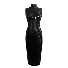 Atsuko Kudo Latex Sleeveless Storm Cup Pencil Dress in Supatex Black