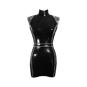 Atsuko Kudo Latex Sleeveless Studded Joy Mini Dress in Supatex Black
