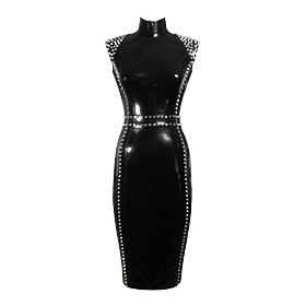 Atsuko Kudo Latex Sleeveless Studded Joy Pencil Dress in Supatex Black