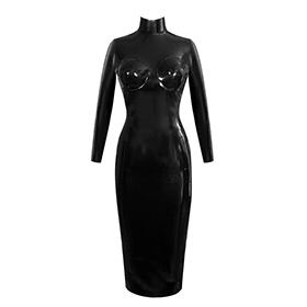 Atsuko Kudo Latex Storm Cup Pencil Dress in Supatex Black
