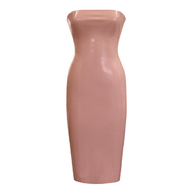 Atsuko Kudo Latex Restricted Strapless Pencil Dress in supatex light brown