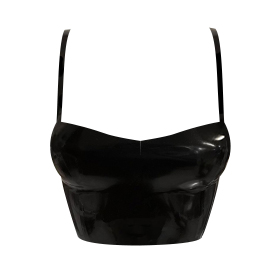 Atsuko Kudo Latex Strappy Peach Crop Top in Supatex Black