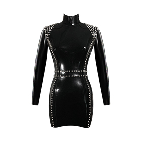 Atsuko Kudo Latex Studded Joy Mini Dress in Supatex Black