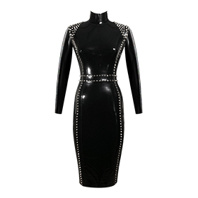 Atsuko Kudo Latex Studded Joy Pencil Dress in Supatex Black