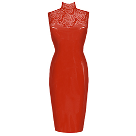 Atsuko Kudo Latex Sweetheart Pencil Dress in supatex red