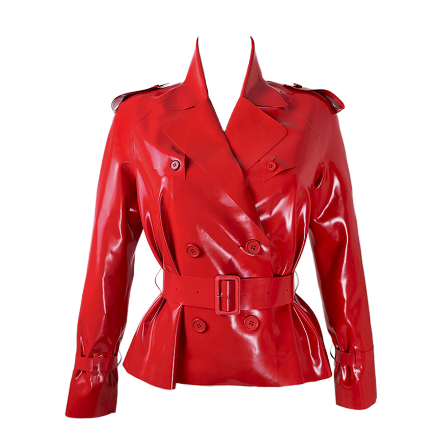 Atsuko Kudo Latex Ultra Mini Length Trench Coat in Red