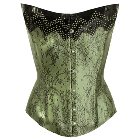 Atsuko Kudo Latex Victorian Corset in Pearlsheen Green Lace