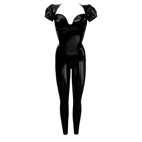 Atsuko Kudo Latex Wonder Cup Puff Sleeve Catsuit in supatex black