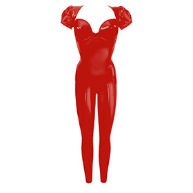 Atsuko Kudo Latex Wonder Cup Puff Sleeve Catsuit in supatex red